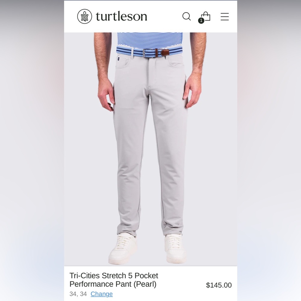 Turtleson Tri-cities stretch 5-pocket performance pant in color Pearl